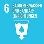 Icon des Nachhaltigkeitsziels SDG 6: Sauberes Wasser und Sanitäreinrichtungen – türkisfarbenes Quadrat mit Wassertropfen.