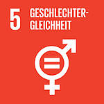 Icon des Nachhaltigkeitsziels SDG 5: Geschlechtergleichheit – oranges Quadrat mit kombiniertem Gender‑Symbol.