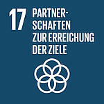 Icon des Nachhaltigkeitsziels SDG 17: Partnerschaften zur Erreichung der Ziele – dunkelblaues Quadrat mit verbundenen Kreisen.